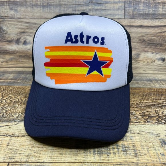 Houston Astros Mens Trucker Hat Navy Snapback Retro Logo Jeff Bagwell Ball Cap - Picture 2 of 8
